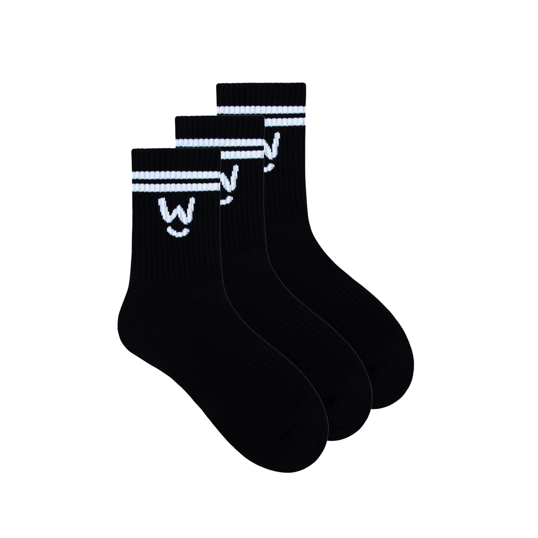 Wippet Black Comfy Crew Socks 3-Pack with Cushioned Heel and Toe — Crew-Length, Ribbed Support, Cushioned Athletic Cotton Running Socks