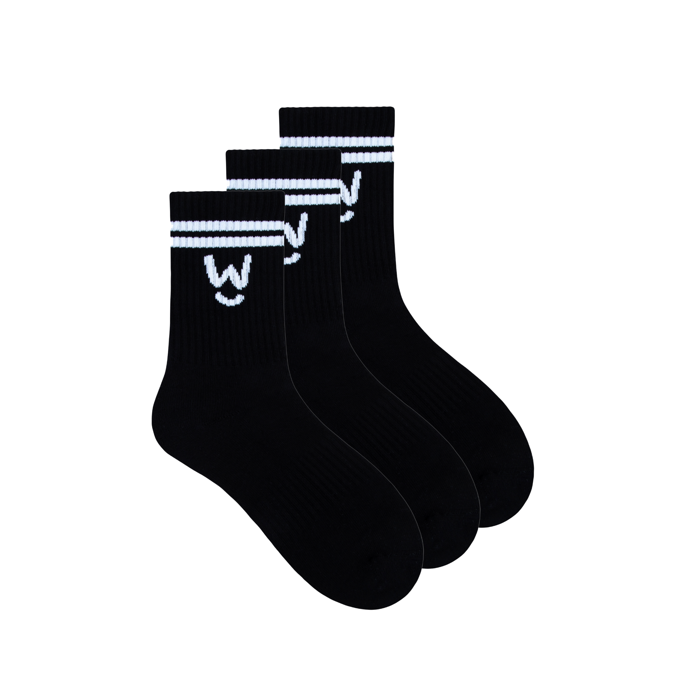 Wippet Black Comfy Crew Socks 3-Pack with Cushioned Heel and Toe — Crew-Length, Ribbed Support, Cushioned Athletic Cotton Running Socks