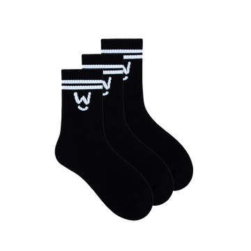 Wippet Black Comfy Crew Socks 3-Pack with Cushioned Heel and Toe — Crew-Length, Ribbed Support, Cushioned Athletic Cotton Running Socks