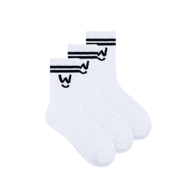 Wippet White Comfy Crew Socks 3-Pack with Cushioned Heel and Toe — Crew-Length, Ribbed Support, Cushioned Athletic Cotton Running Socks