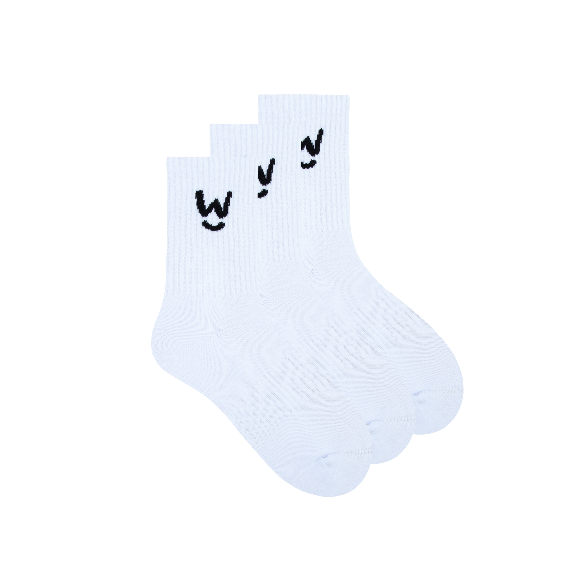 Wippet White Comfy Crew Socks 3-Pack with Cushioned Heel and Toe — Crew-Length, Ribbed Support, Cushioned Athletic Cotton Running Socks
