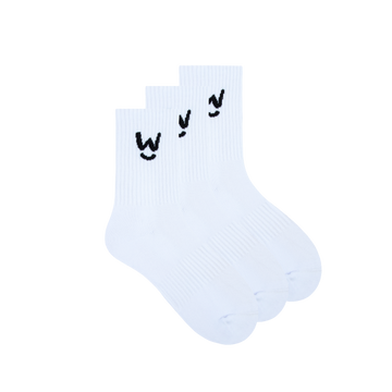 Wippet White Comfy Crew Socks 3-Pack with Cushioned Heel and Toe — Crew-Length, Ribbed Support, Cushioned Athletic Cotton Running Socks
