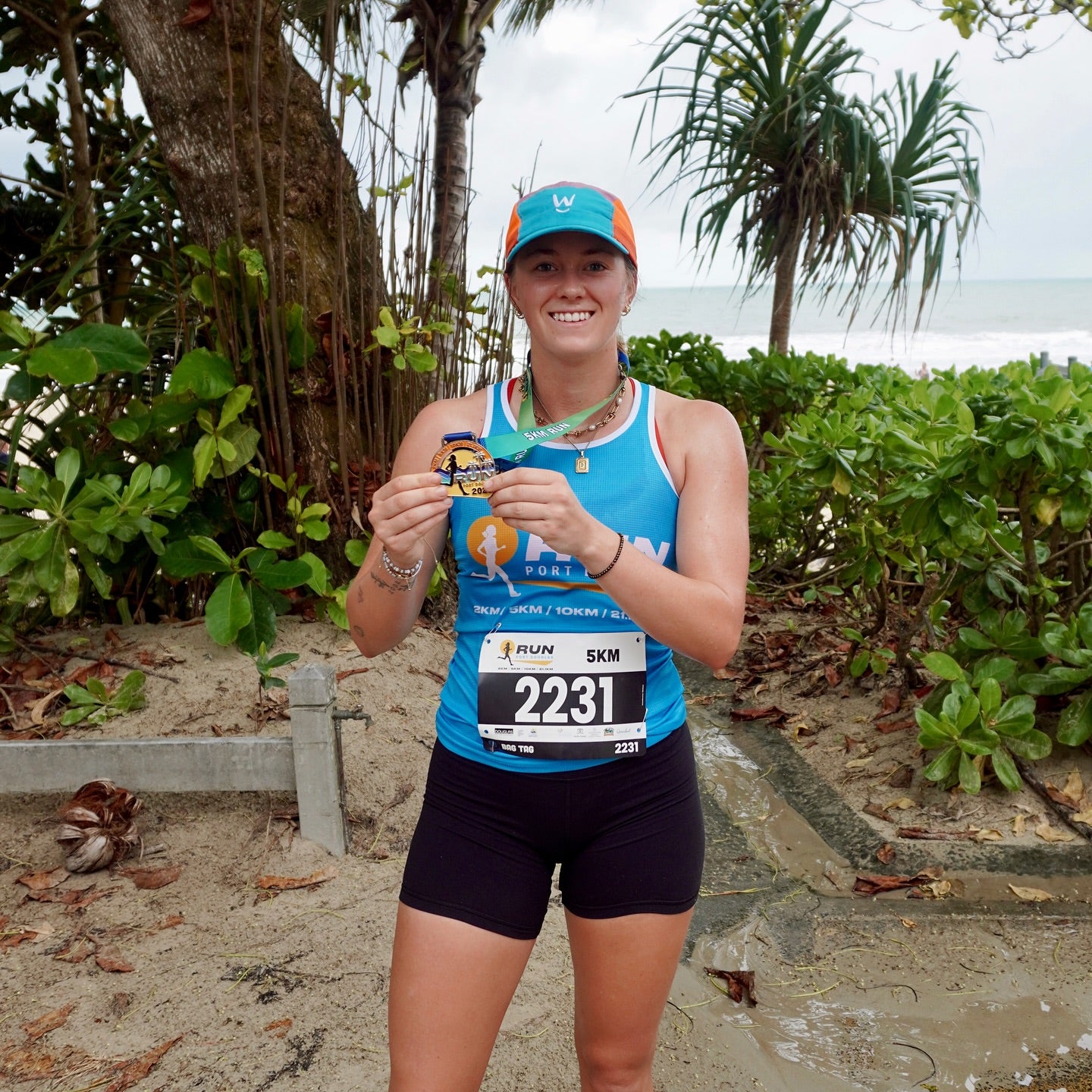 Dream Run Running Cap that is breathable, sweat wicking and protects from the sun worn running at a marathon