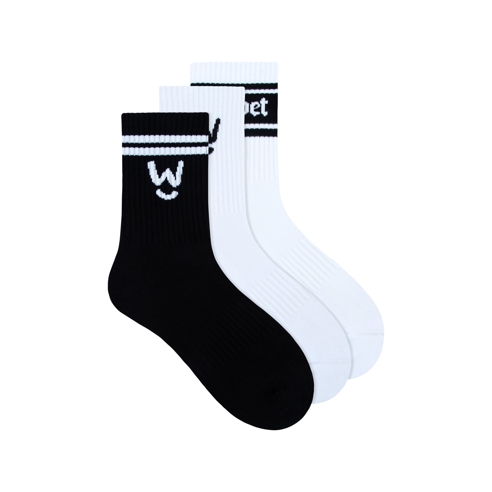 Mixed Wippet Comfy Running Crew Socks 3-Pack with Cushioned Heel and Toe — Crew-Length, Ribbed Support, High Quality, Cushioned Athletic Cotton Running Socks