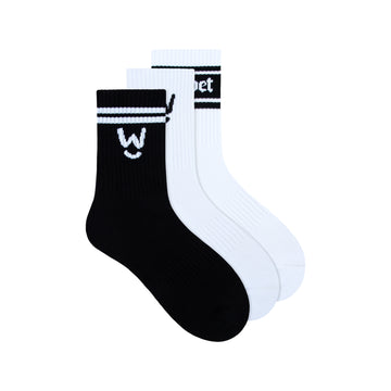 Mixed Wippet Comfy Running Crew Socks 3-Pack with Cushioned Heel and Toe — Crew-Length, Ribbed Support, High Quality, Cushioned Athletic Cotton Running Socks