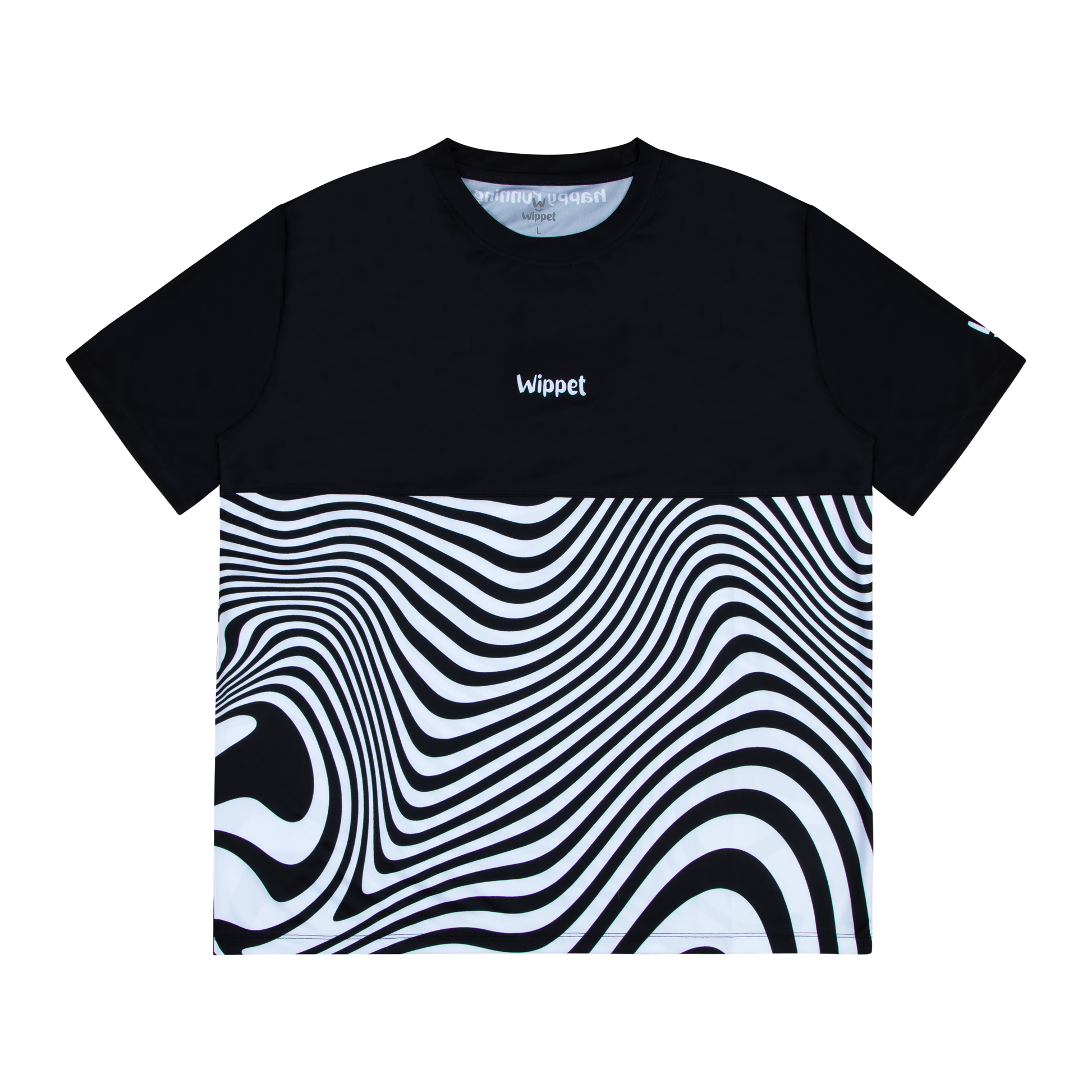 Wippet-Comfy-Unisex-Running-Breathable-Sweat-Wicking-Light-Weight-UPF50_-Shirt-Happy-Run-Colourful-Color-Colour-Bright-Fun-Trippy-Wave-Sustainable-Eco-Black-White