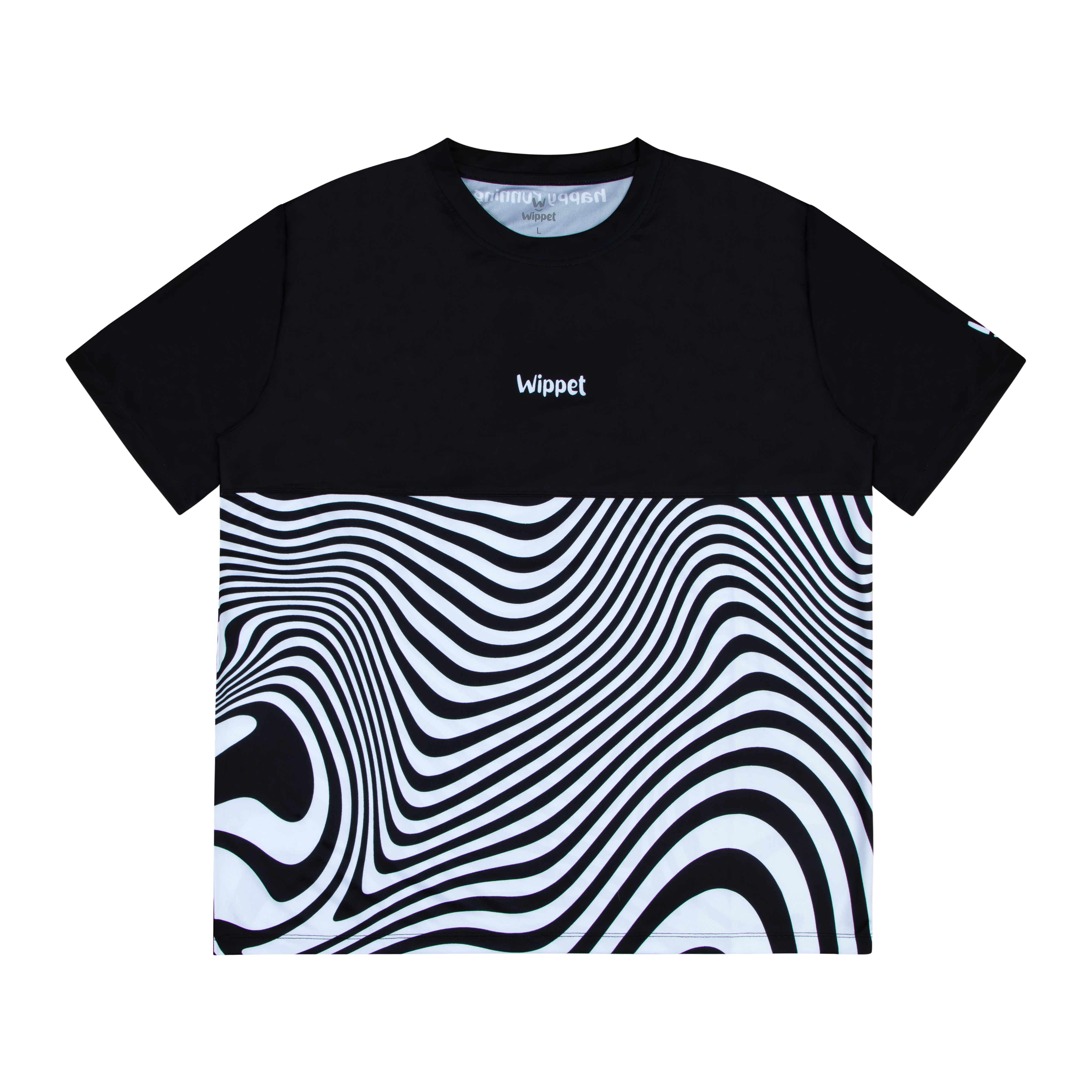 Wippet-Comfy-Unisex-Running-Breathable-Sweat-Wicking-Light-Weight-UPF50_-Shirt-Happy-Run-Colourful-Color-Colour-Bright-Fun-Trippy-Wave-Sustainable-Eco-Black-White