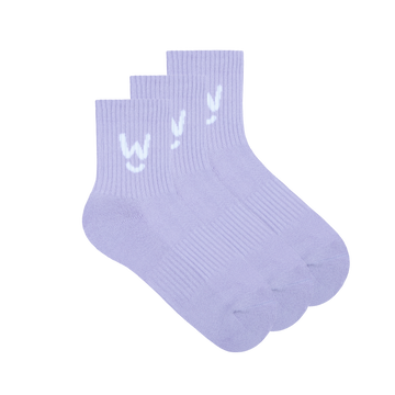 Wippet Purple Comfy Quarter Socks 3-Pack with Cushioned Heel and Toe — Quarter-Length, Ribbed Support, Cushioned Athletic Cotton Running Socks