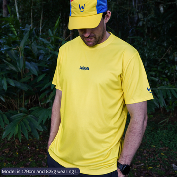 Wippet Blazing Yellow running shirt that is breathable, sweat wicking, ultra light-weight and UPF50+ sun protection for running.