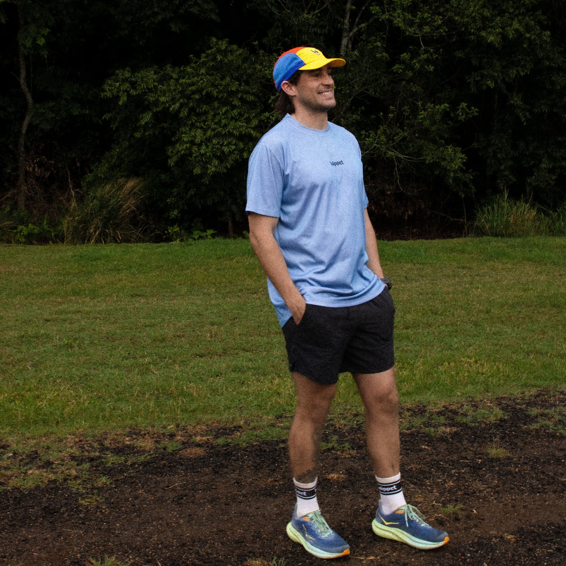 Wippet-running-apparel-functional-quality-unisex-male-female-breathable-light-sweat-wicking-happy-fun-colourful-bright-UPF50+-eco-sock-cap-shirt