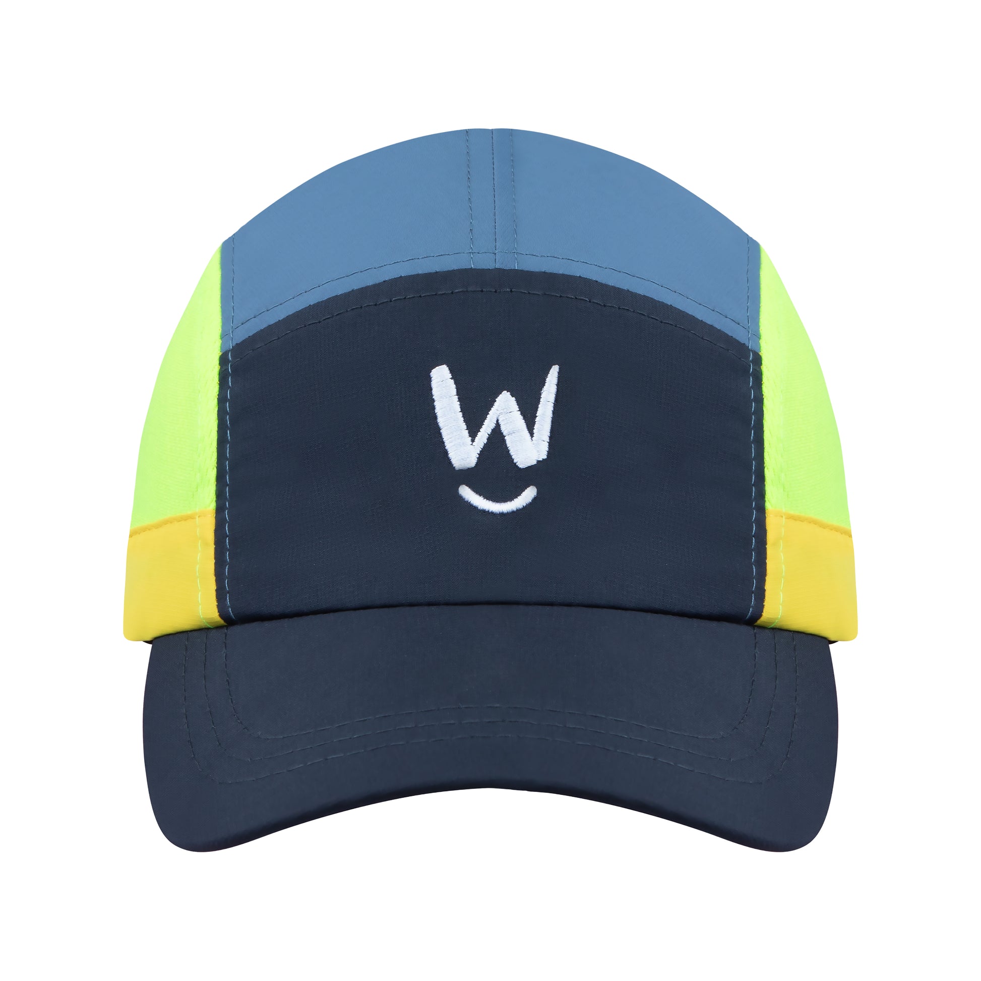 Wippet Running Cap Thunder Bolt – Lightweight, breathable cap with moisture-wicking technology, adjustable strap, sun protection, and bold design featuring dark tones with fluorescent lime yellow highlight.