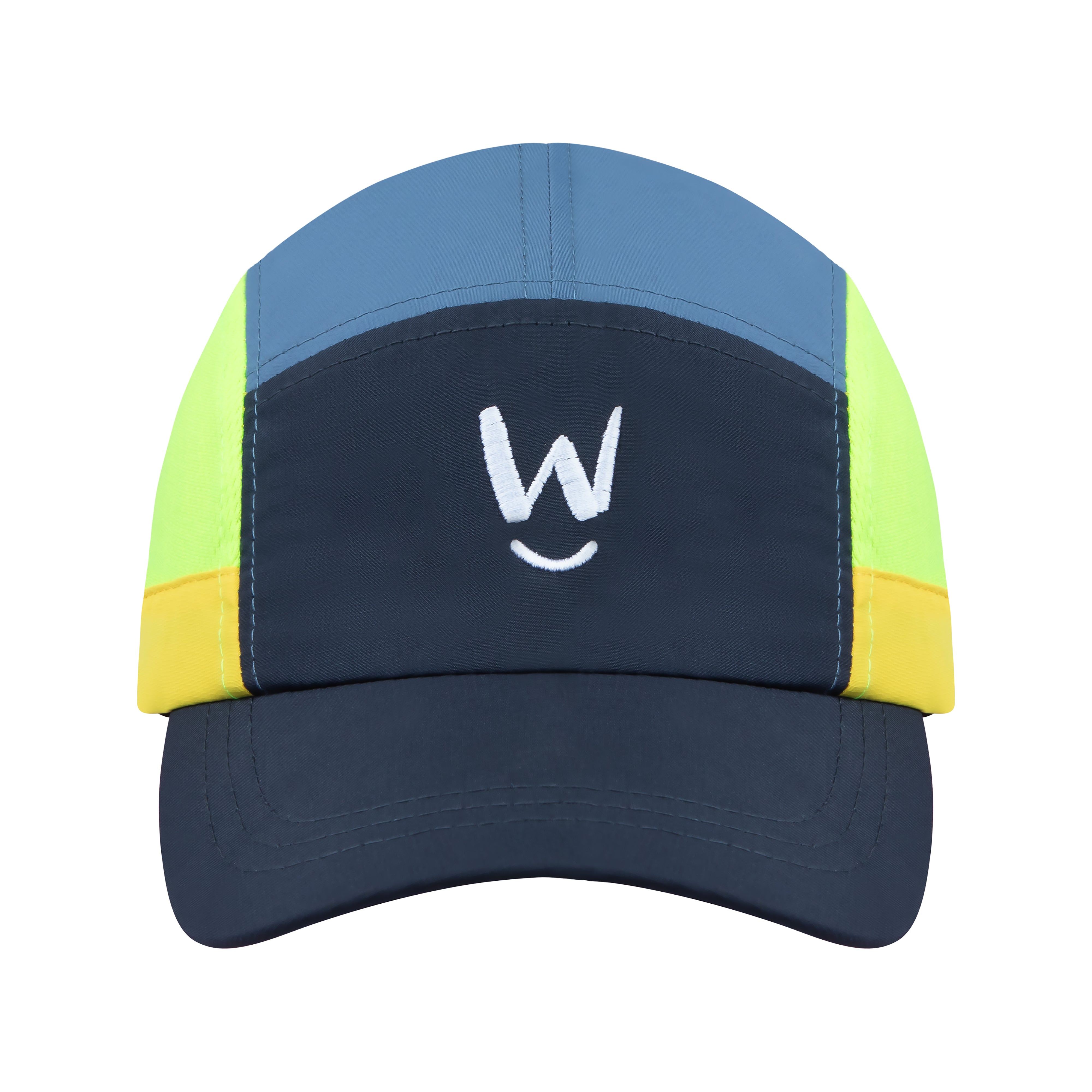 Wippet Running Cap Thunder Bolt – Lightweight, breathable cap with moisture-wicking technology, adjustable strap, sun protection, and bold design featuring dark tones with fluorescent lime yellow highlight.