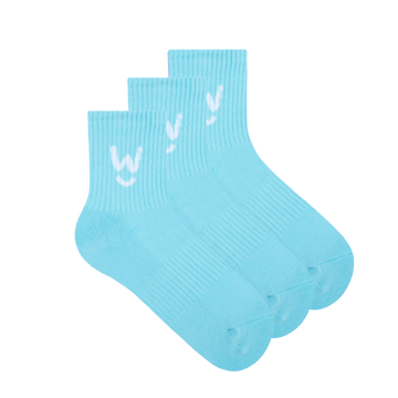Wippet Blue Comfy Quarter Socks 3-Pack with Cushioned Heel and Toe — Quarter-Length, Ribbed Support, Cushioned Athletic Cotton Running Socks