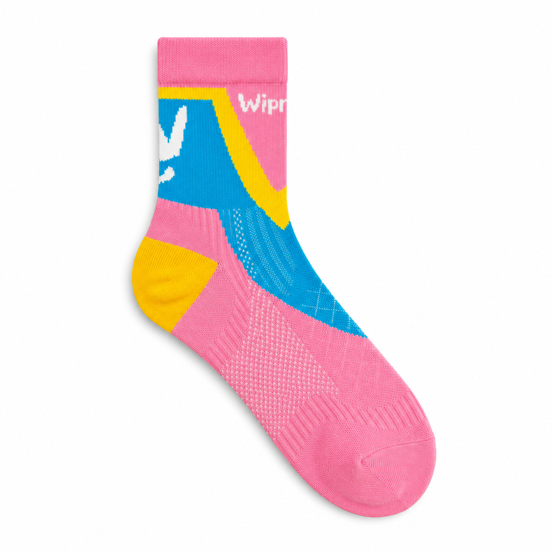Race running sock that is colourful, breathable, reduces blisters, compresses the foot by Wippet.