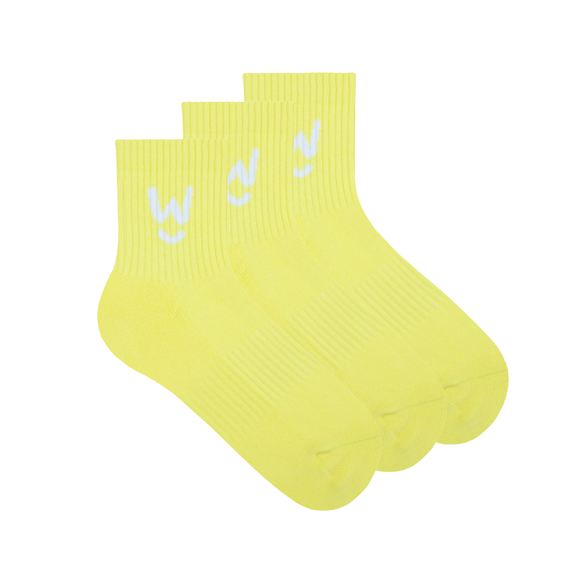 Wippet Yellow Comfy Quarter Socks 3-Pack with Cushioned Heel and Toe — Quarter-Length, Ribbed Support, Cushioned Athletic Cotton Running Socks