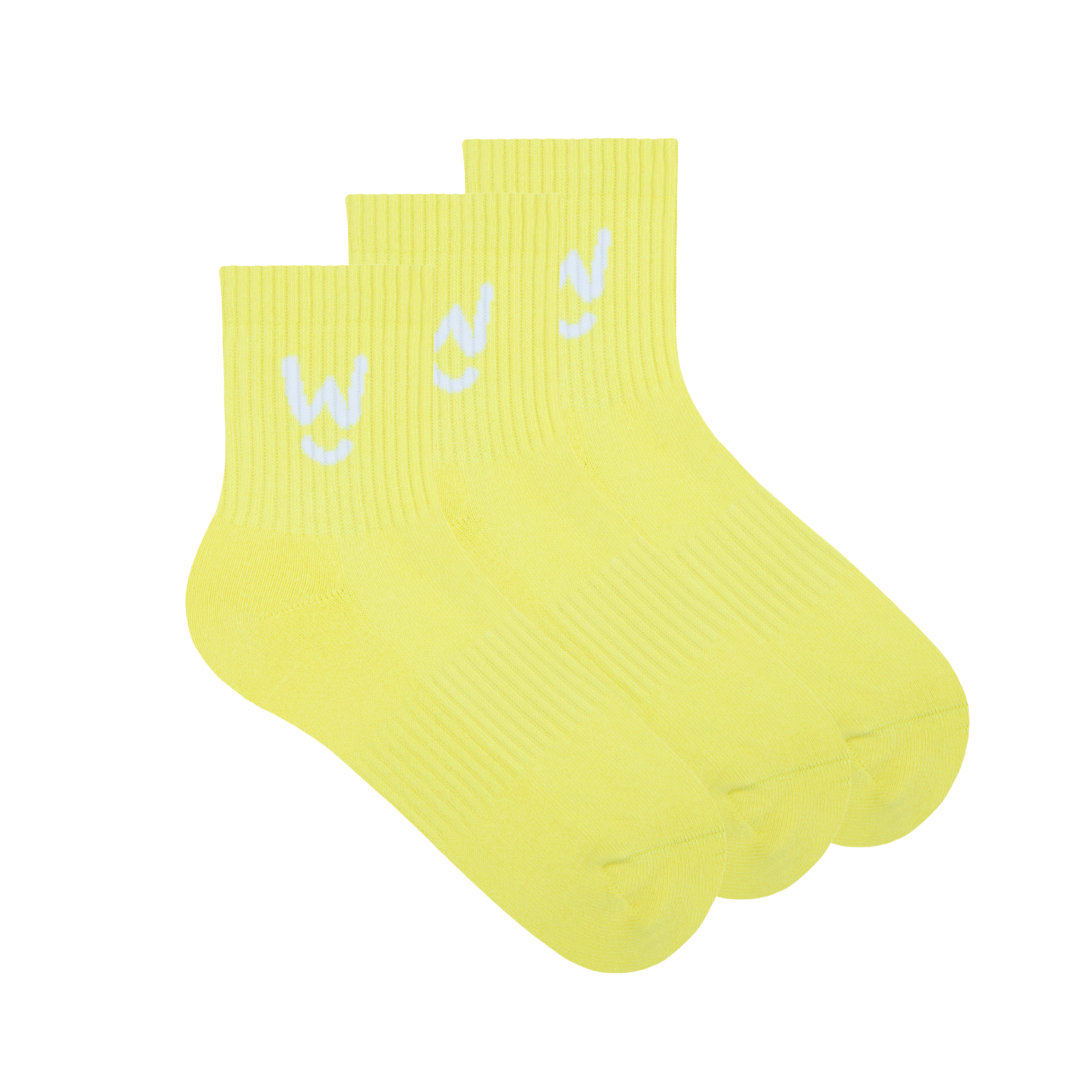 Wippet Yellow Comfy Quarter Socks 3-Pack with Cushioned Heel and Toe — Quarter-Length, Ribbed Support, Cushioned Athletic Cotton Running Socks