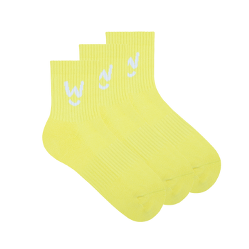 Wippet Yellow Comfy Quarter Socks 3-Pack with Cushioned Heel and Toe — Quarter-Length, Ribbed Support, Cushioned Athletic Cotton Running Socks